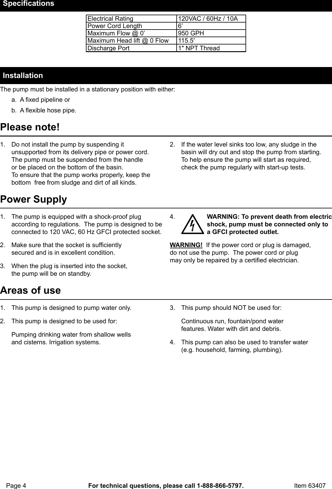 Page 4 of 12 - Manual For The 63407 1 HP Stainless Steel Shallow Well Pump And Tank With Pressure Control Switch - 950 GPH