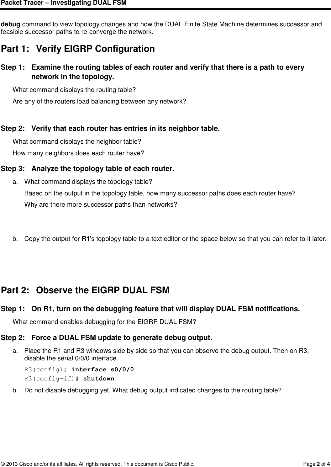 Page 2 of 4 - 6.3.4.4 Packet Tracer - Investigating DUAL FSM Instructions