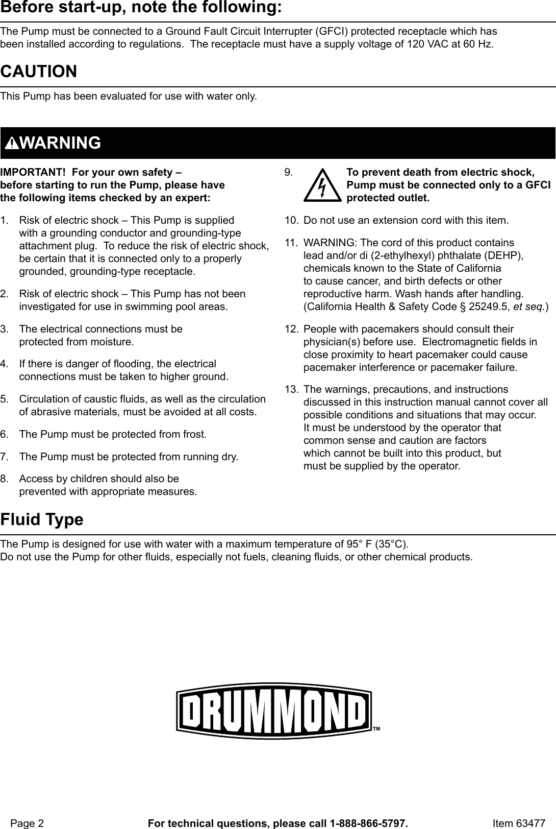 Manual For The 63477 3/4 HP Submersible Utility Pump Stainless Steel