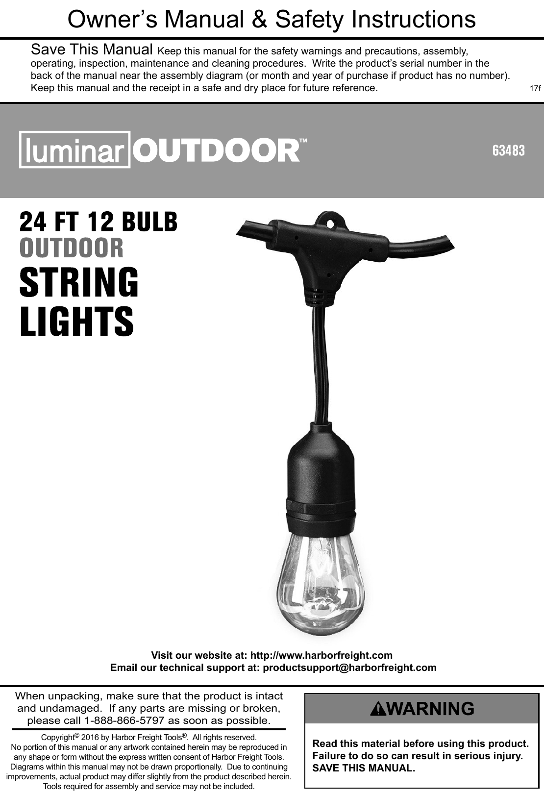 Page 1 of 4 - Manual For The 63483 24 Ft. 12 Bulb Outdoor String Lights