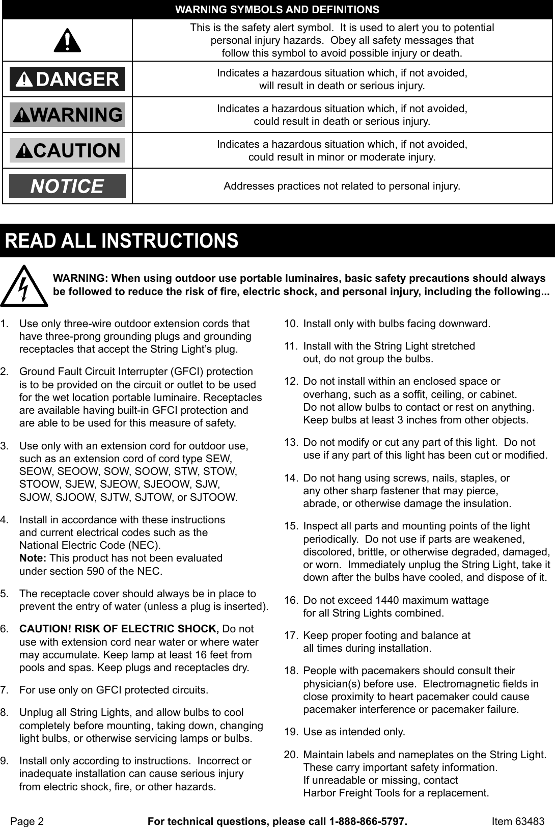 Page 2 of 4 - Manual For The 63483 24 Ft. 12 Bulb Outdoor String Lights