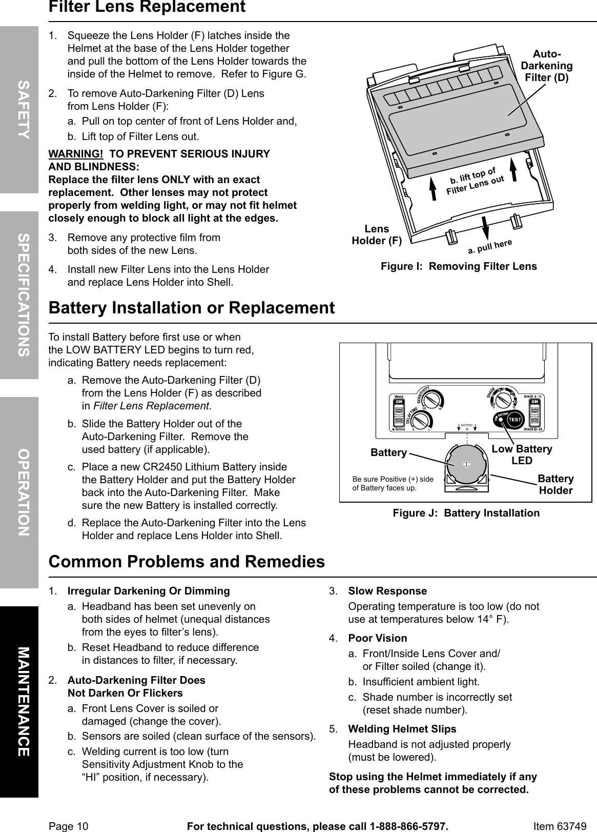 Page 10 of 12 - Manual For The 63749 Arc Safe™ Auto Darkening Welding Helmet