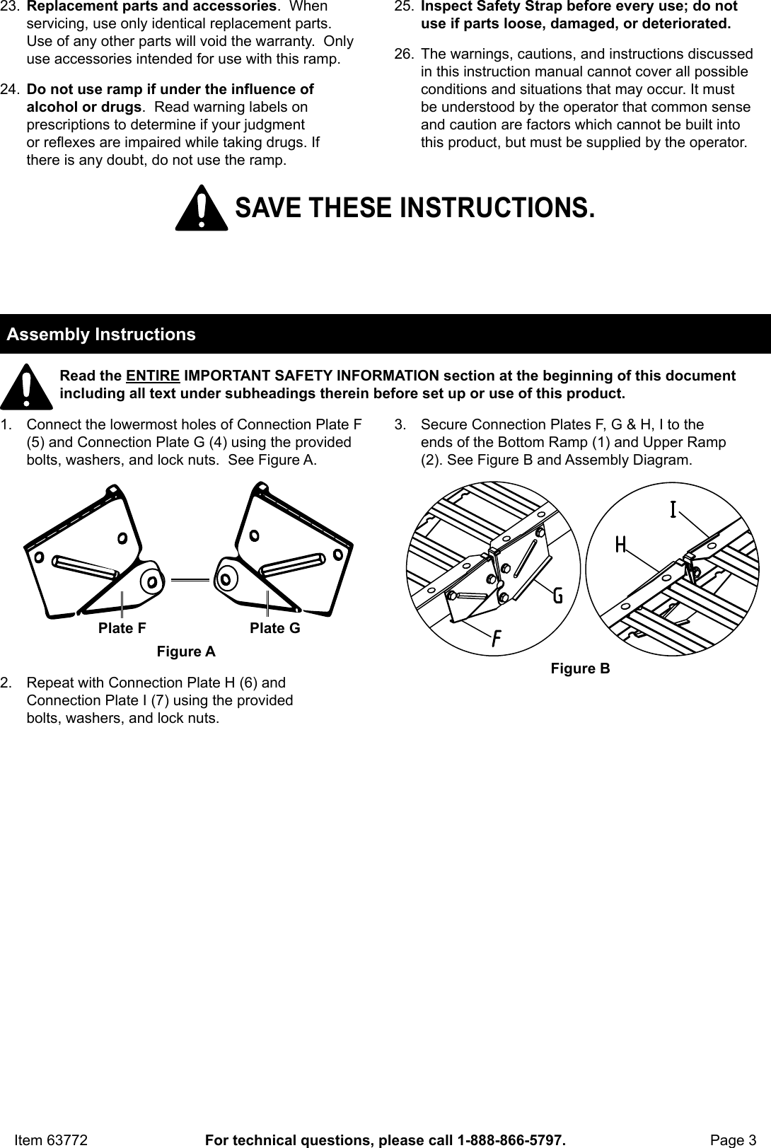 Page 3 of 8 - Manual For The 63772 1400 Lbs. Capacity 12 In. X 84 Folding Arched Aluminum/Steel Loading Ramps, Set Of Two