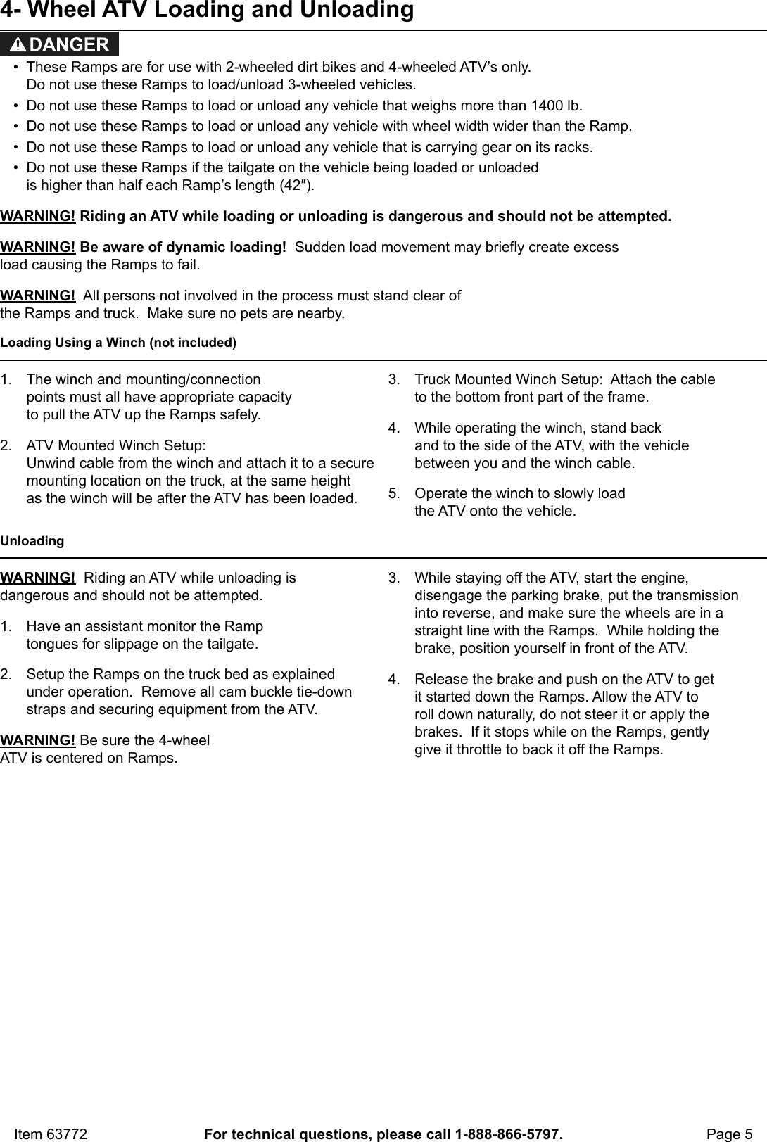 Page 5 of 8 - Manual For The 63772 1400 Lbs. Capacity 12 In. X 84 Folding Arched Aluminum/Steel Loading Ramps, Set Of Two