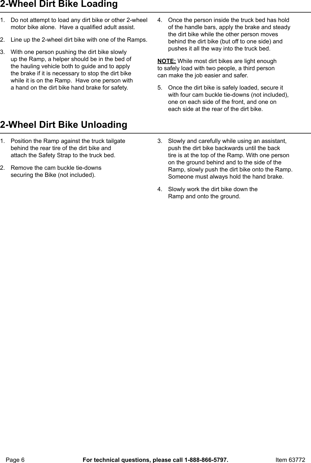 Page 6 of 8 - Manual For The 63772 1400 Lbs. Capacity 12 In. X 84 Folding Arched Aluminum/Steel Loading Ramps, Set Of Two