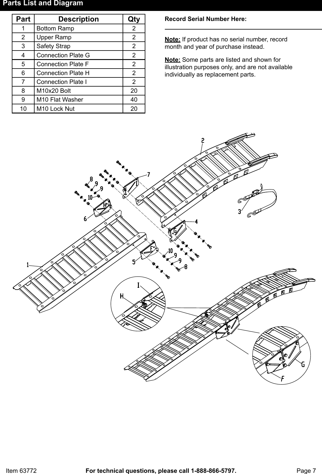Page 7 of 8 - Manual For The 63772 1400 Lbs. Capacity 12 In. X 84 Folding Arched Aluminum/Steel Loading Ramps, Set Of Two