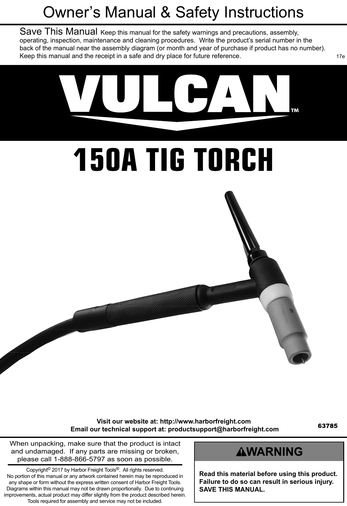 Page 1 of 12 - Manual For The 63785 150A TIG Torch