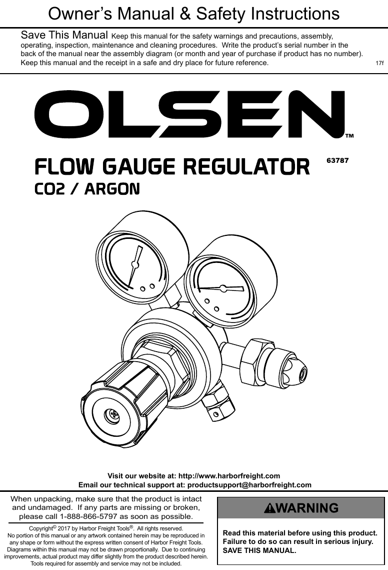 Page 1 of 4 - Manual For The 63787 CO2/Argon Flow Gauge Regulator