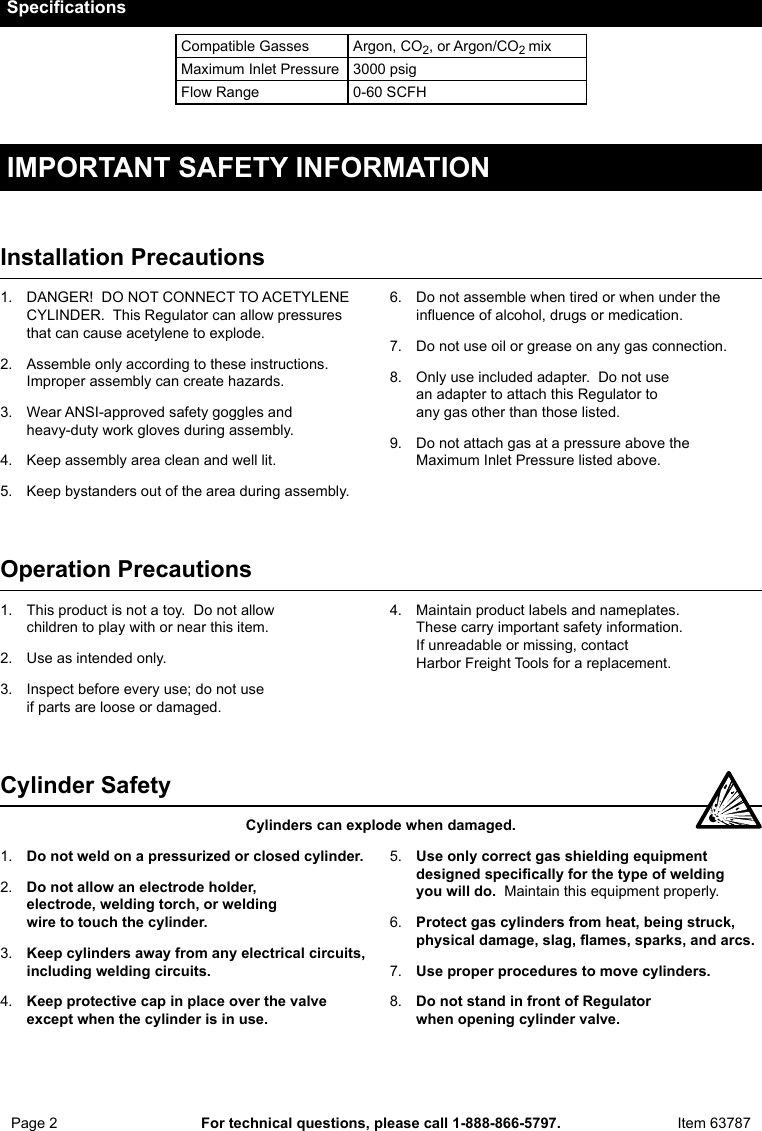 Page 2 of 4 - Manual For The 63787 CO2/Argon Flow Gauge Regulator