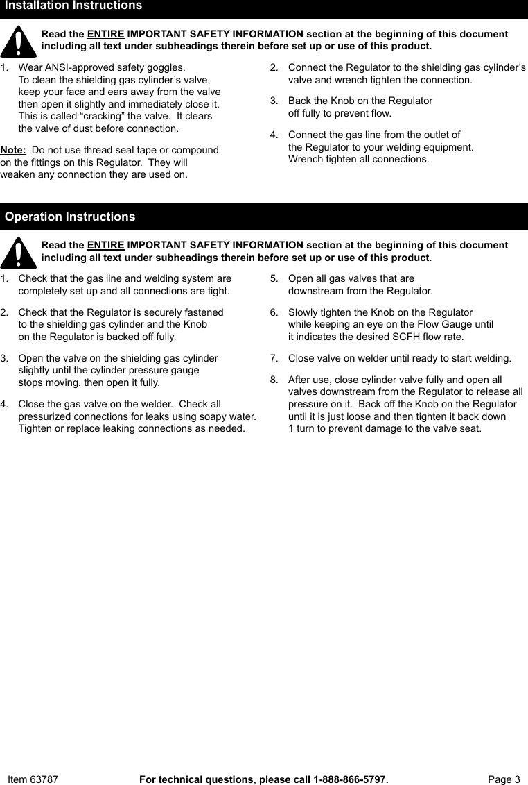 Page 3 of 4 - Manual For The 63787 CO2/Argon Flow Gauge Regulator