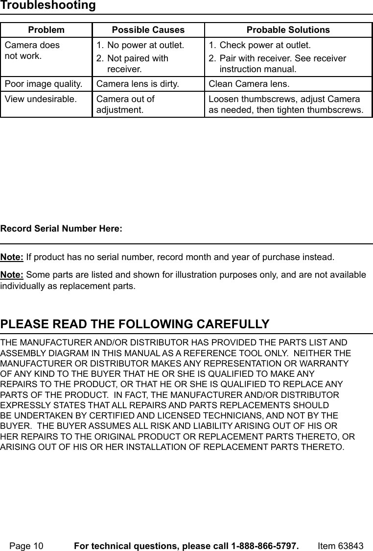 Page 10 of 12 - Manual For The 63843 Wireless Color Surveillance Camera With Night Vision