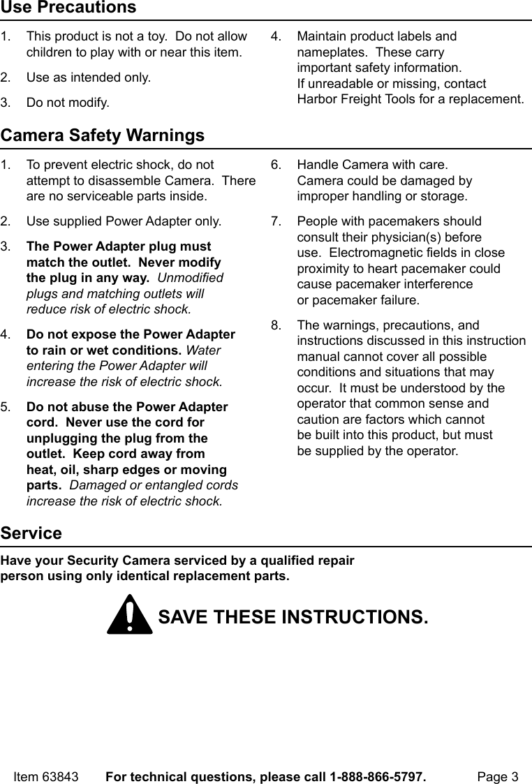 Page 3 of 12 - Manual For The 63843 Wireless Color Surveillance Camera With Night Vision