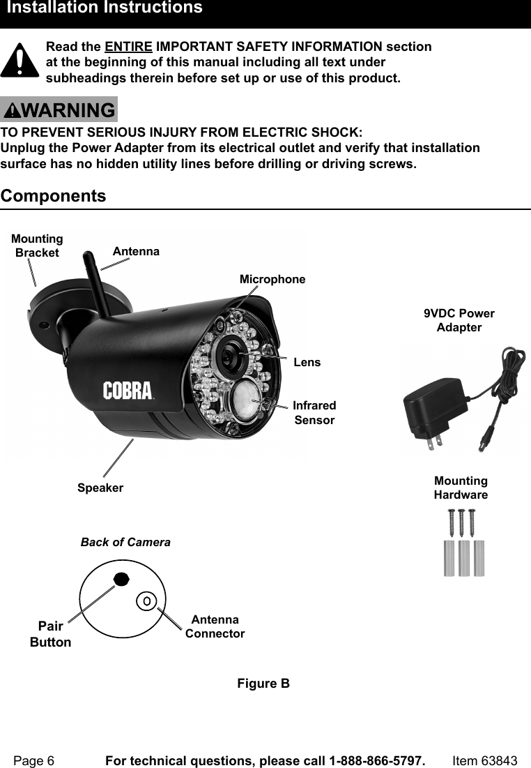 Cobra wireless color security camera best sale 63843 manual