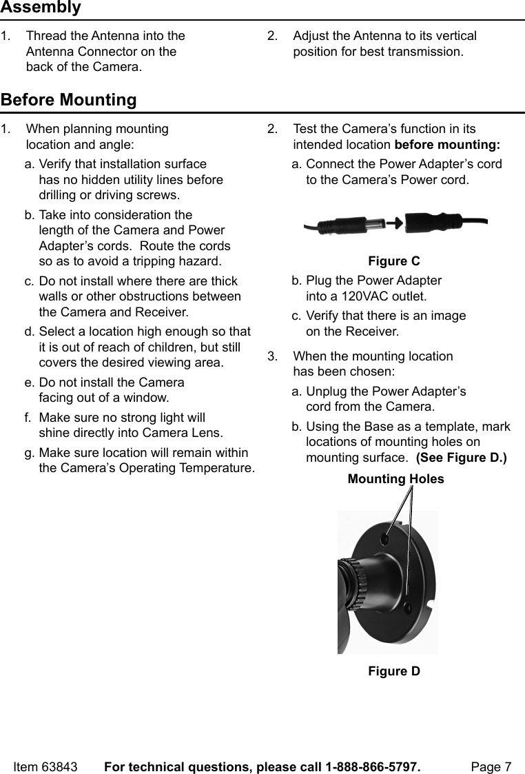 Page 7 of 12 - Manual For The 63843 Wireless Color Surveillance Camera With Night Vision