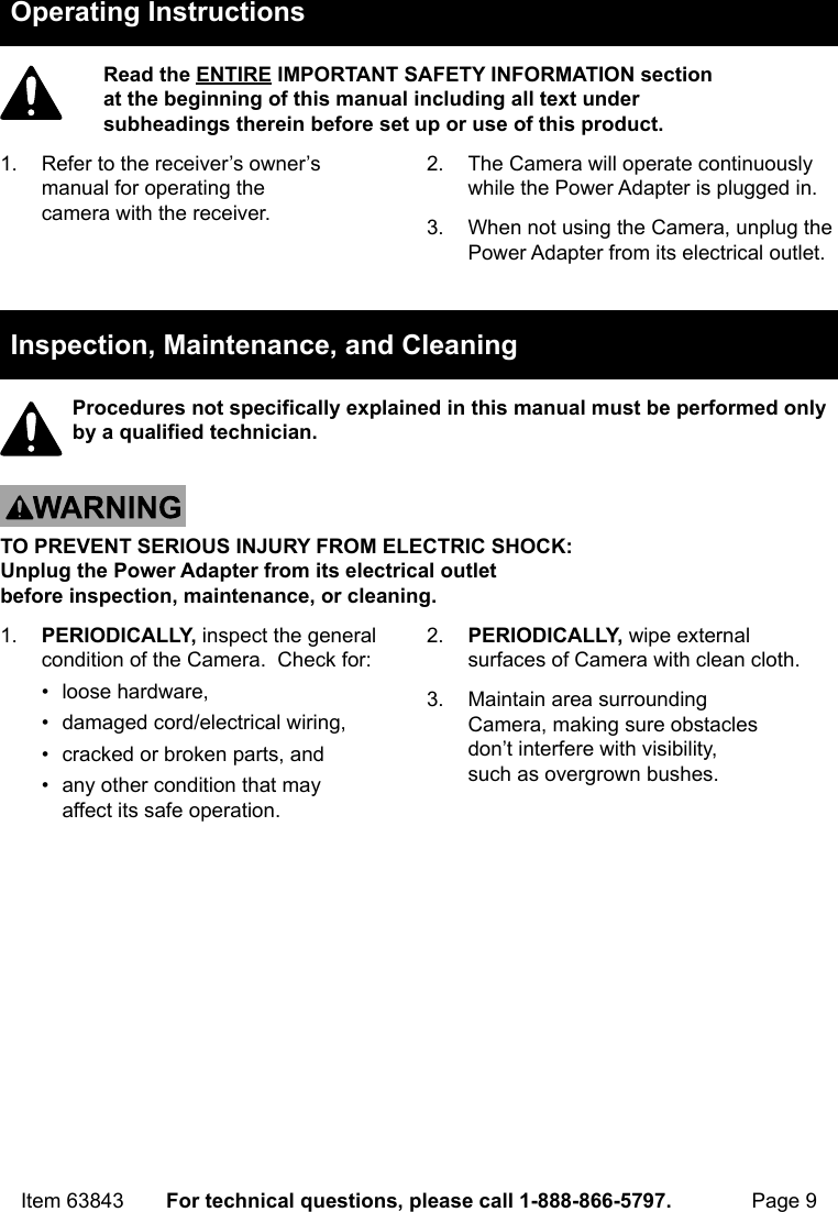 Page 9 of 12 - Manual For The 63843 Wireless Color Surveillance Camera With Night Vision