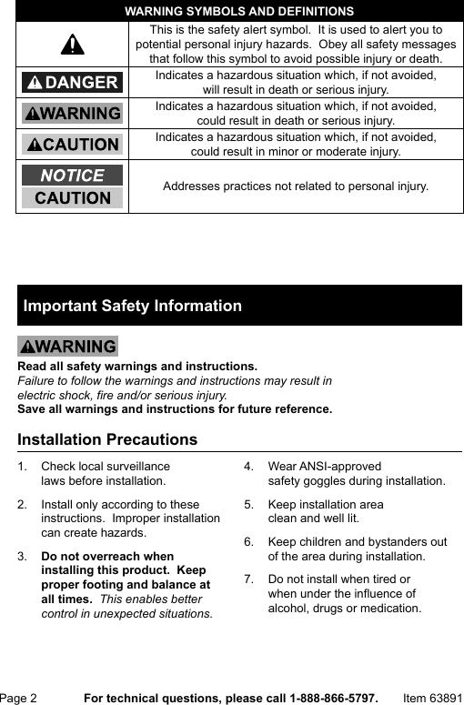 Page 2 of 12 - Manual For The 63891 HD Color Surveillance DVR Camera With Night Vision