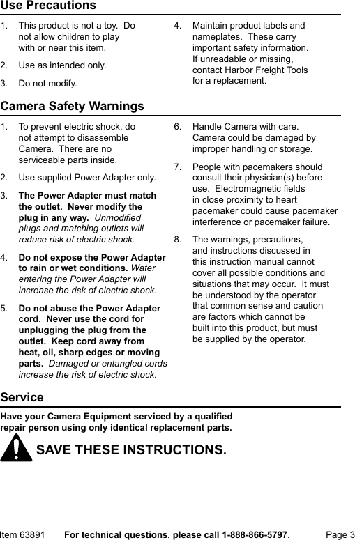 Page 3 of 12 - Manual For The 63891 HD Color Surveillance DVR Camera With Night Vision