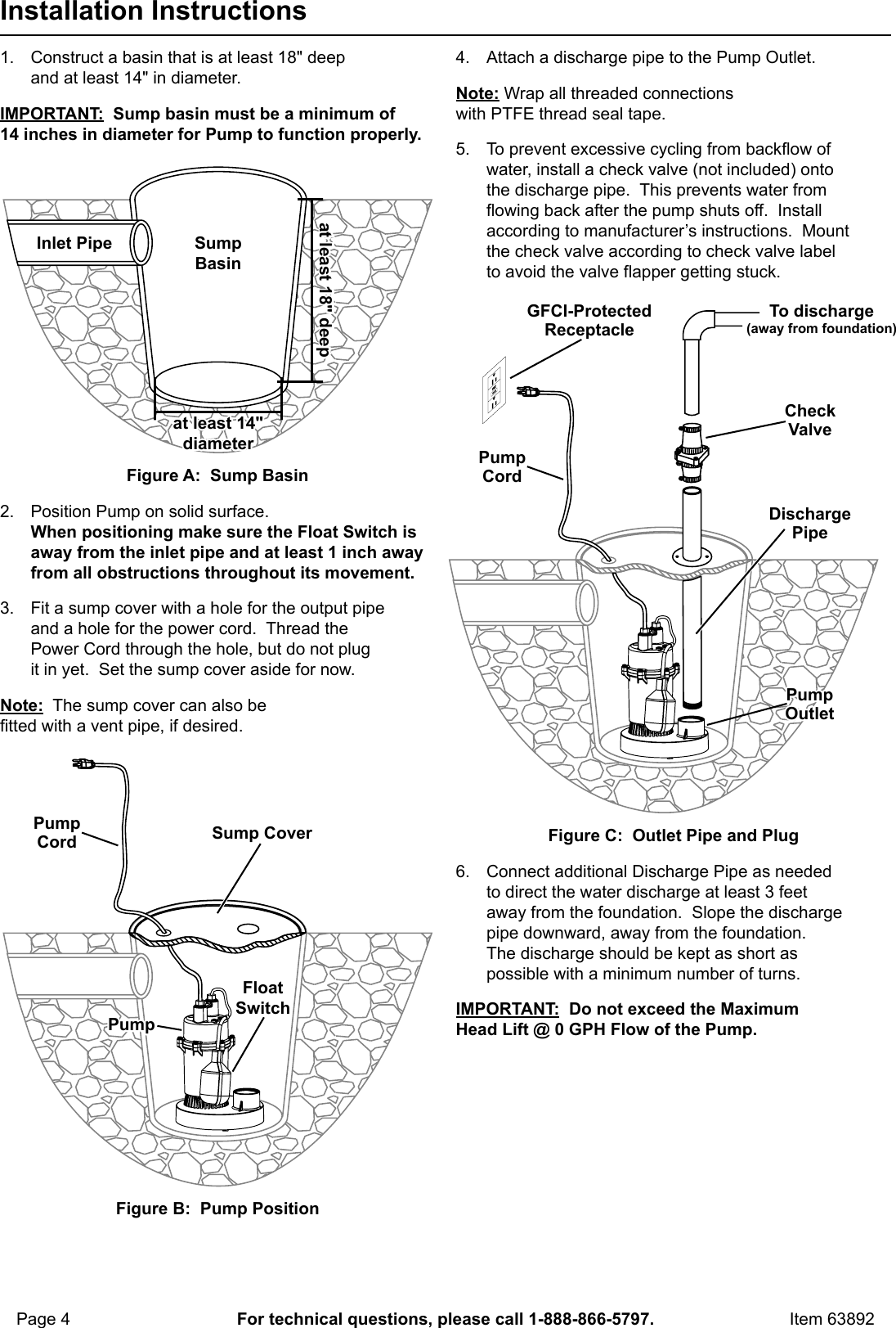 Page 4 of 8 - Manual For The 63892 1/4 HP Submersible Sump Pump 3000 GPH