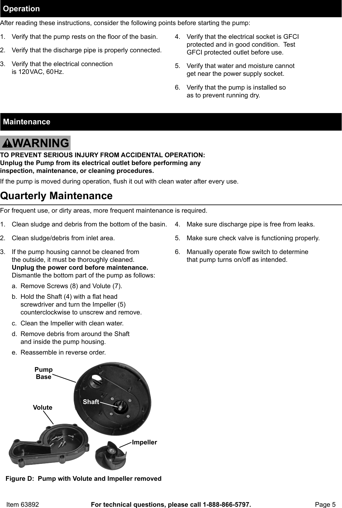 Page 5 of 8 - Manual For The 63892 1/4 HP Submersible Sump Pump 3000 GPH