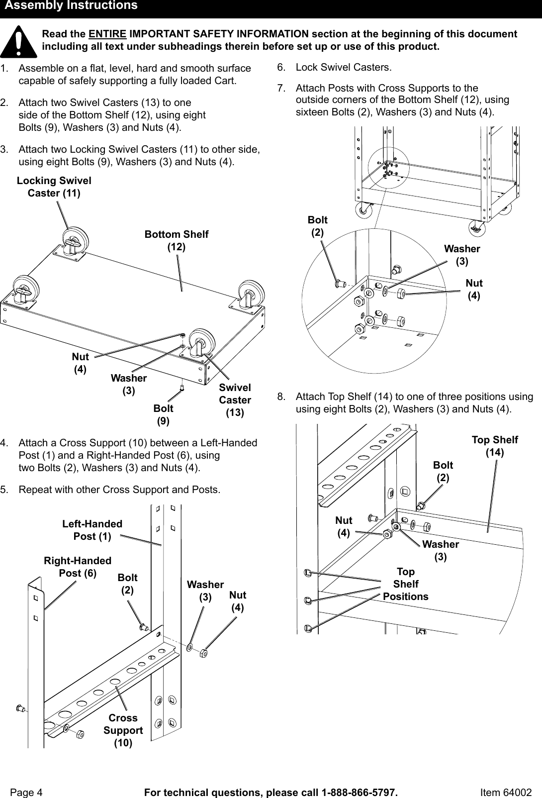 Page 4 of 8 - Manual For The 64002 26 In. Large 1 Drawer Black Tool Cart With Locking