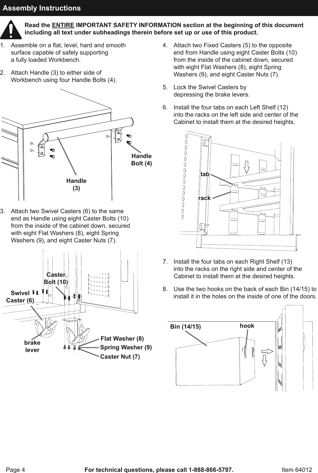 Page 4 of 8 - Manual For The 64012 46 In. Mobile Workbench With Solid Wood Top