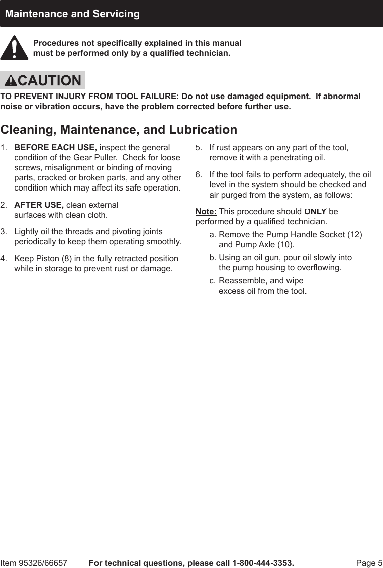 Page 5 of 8 - Manual For The 66657 12 Ton Hydraulic Gear Puller