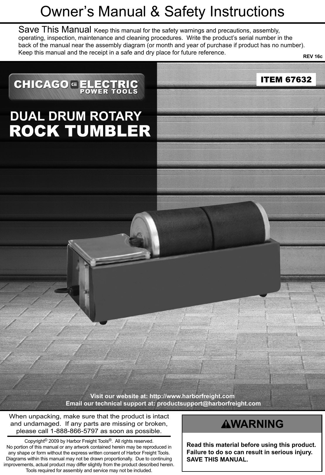 Manual For The 67632 Dual Drum Rotary Rock Tumbler