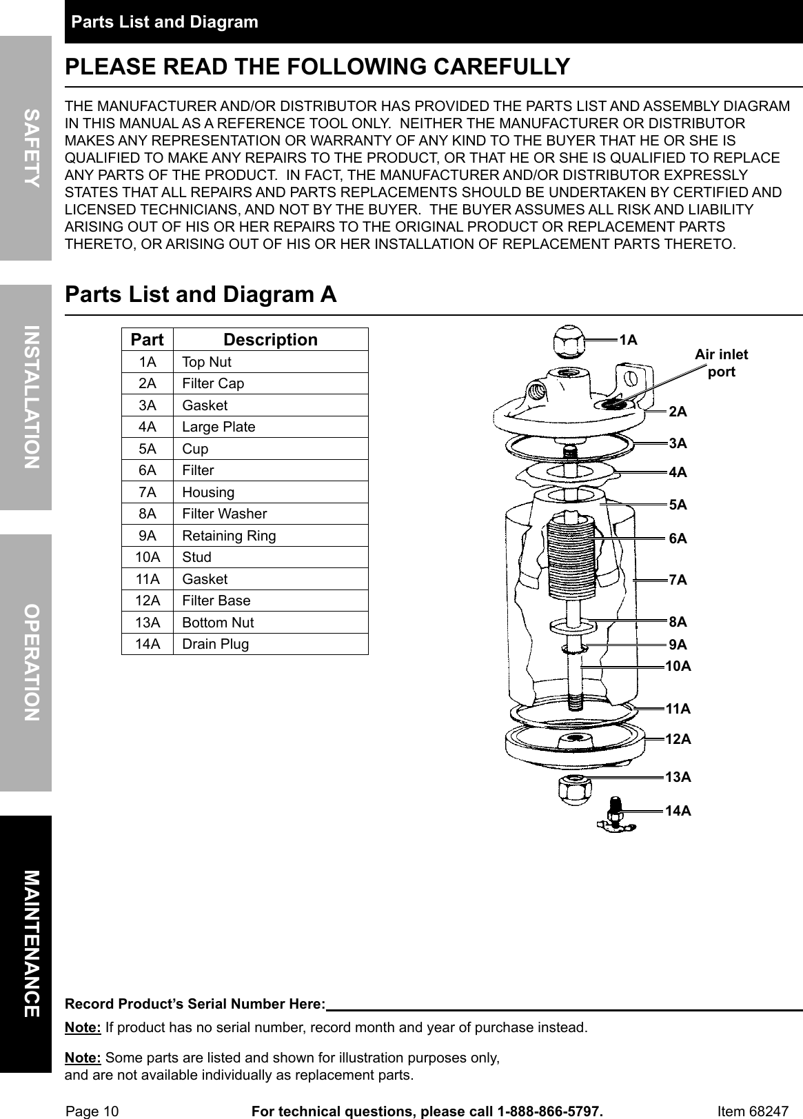 Manual For The 68247 Industrial Air Filter Regulator