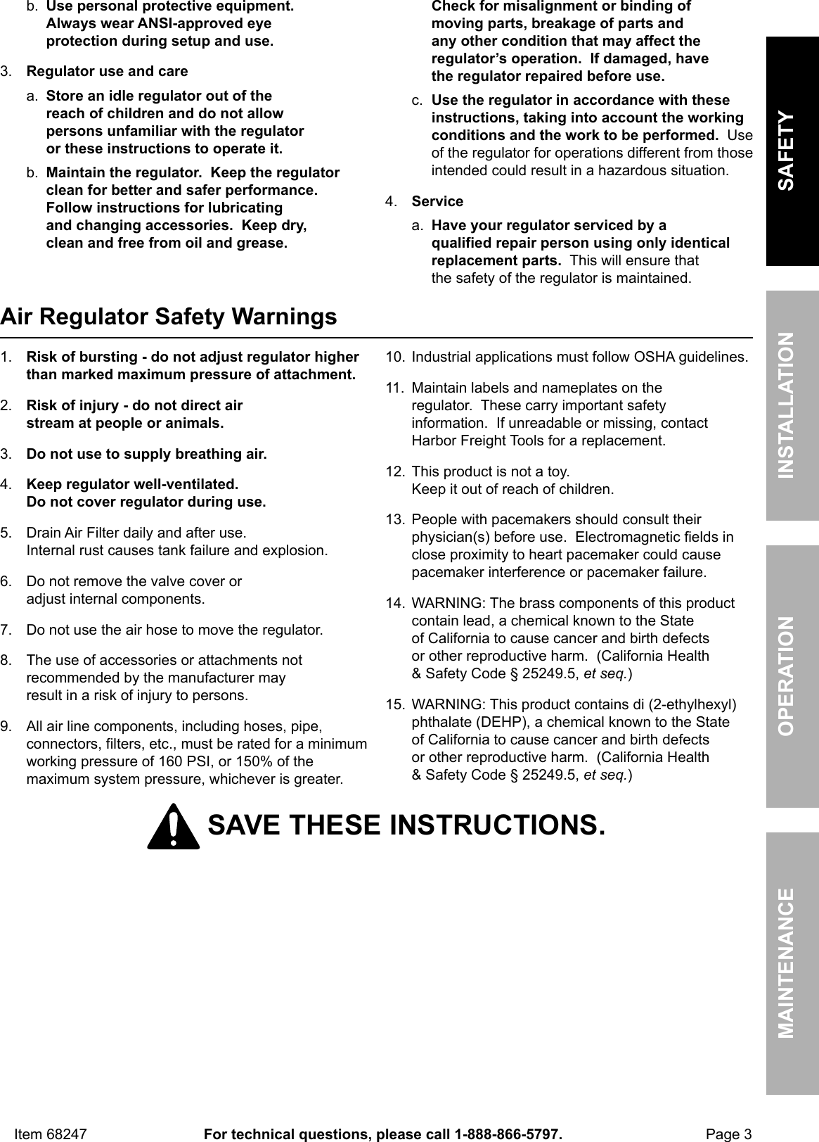 Manual For The 68247 Industrial Air Filter Regulator