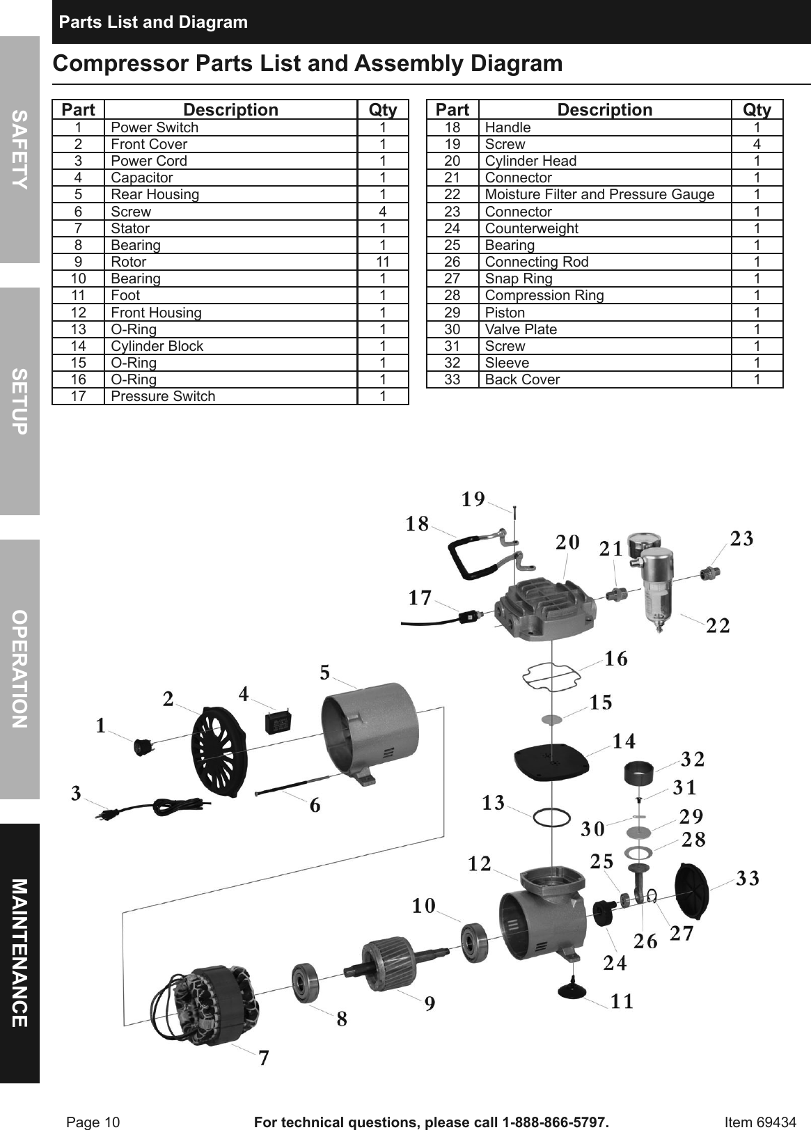 Page 10 of 12 - Manual For The 69434 1/5 Horsepower, 58 PSI Airbrush Compressor And Kit