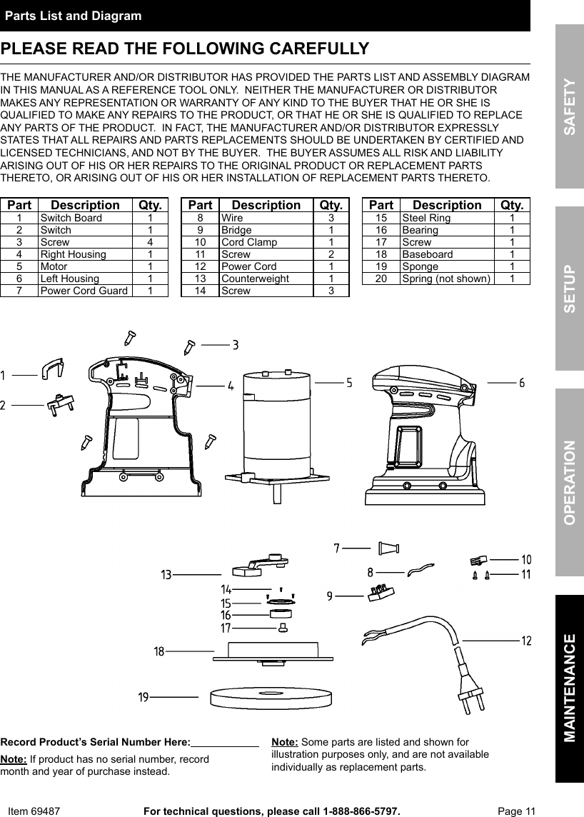 Page 11 of 12 - Manual For The 69487 6 In. Compact Palm Polisher
