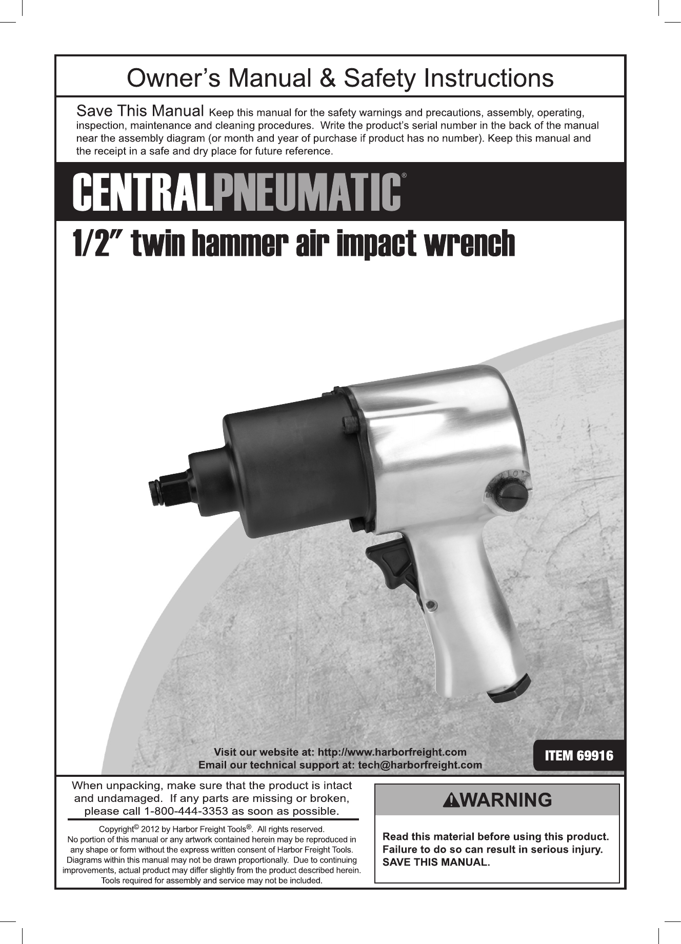 Manual For The 69916 1/2 Twin Hammer Air Impact Wrench