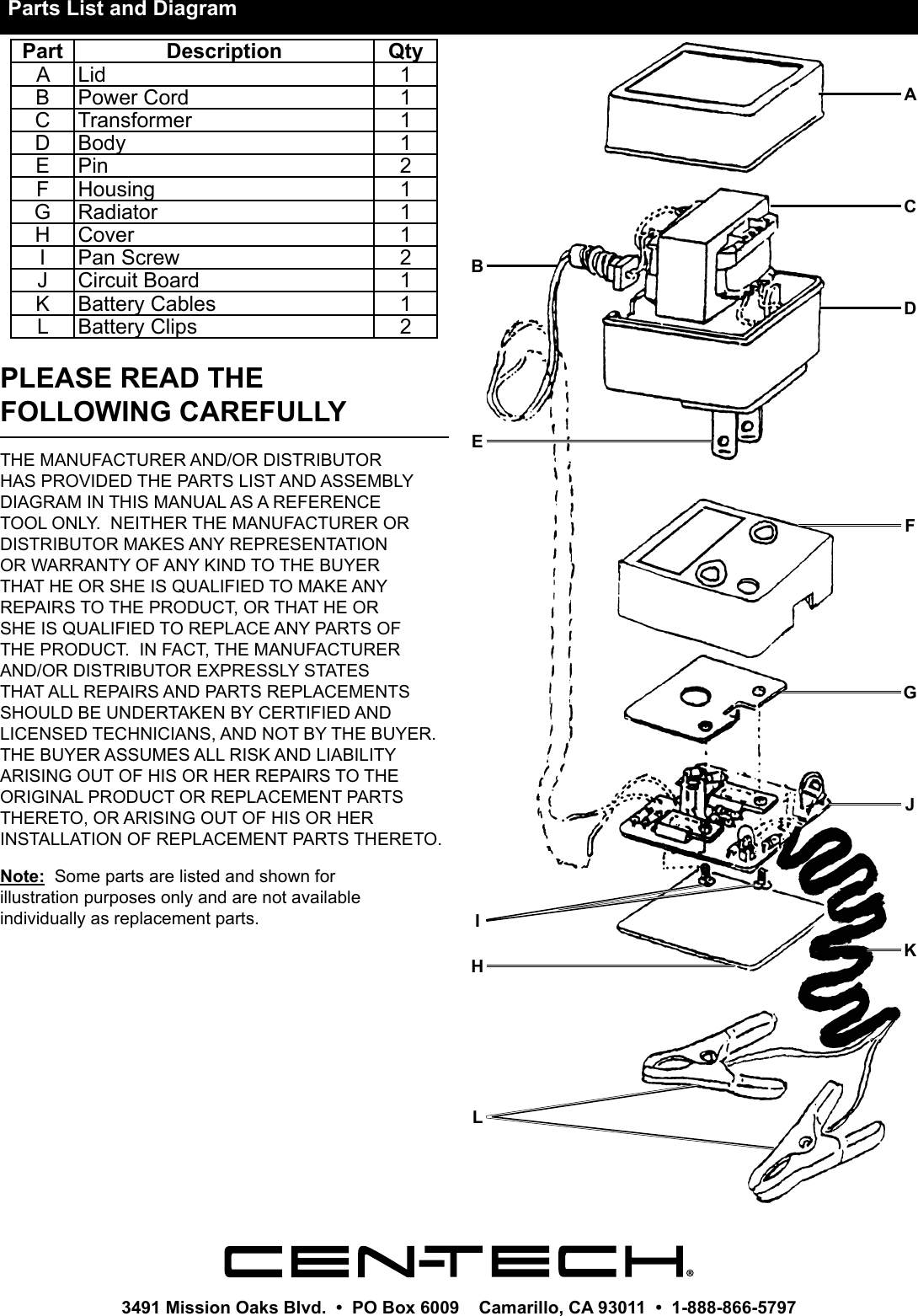 Page 4 of 4 - Manual For The 69955 Battery Float Charger, Automatic
