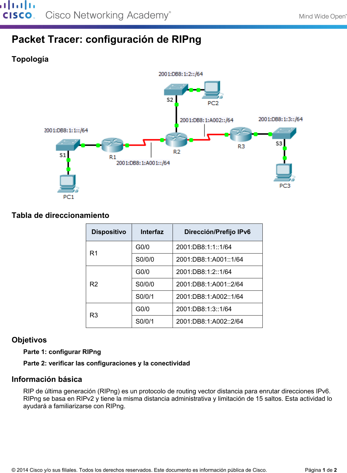 Page 1 of 2 - 7.3.2.3 Packet Tracer - Configuring RIPng Instructions