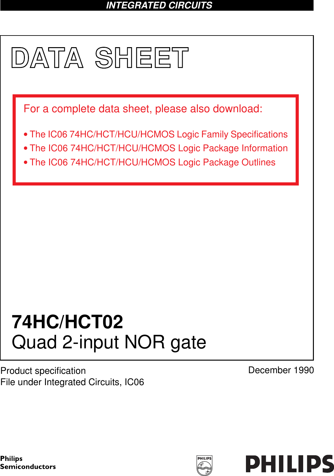 Page 1 of 5 - 74HC/HCT02 Quad 2-input NOR Gate 74HC T02