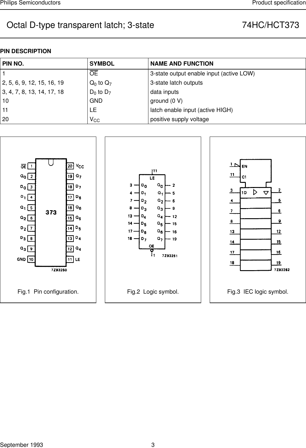 Page 3 of 8 - 74HC/HCT373 Octal D-type Transparent Latch; 3-state 74HCT373