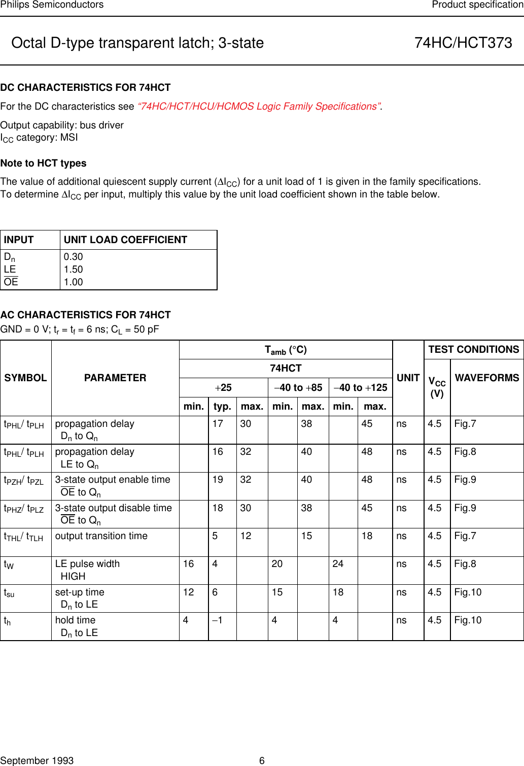 Page 6 of 8 - 74HC/HCT373 Octal D-type Transparent Latch; 3-state 74HCT373