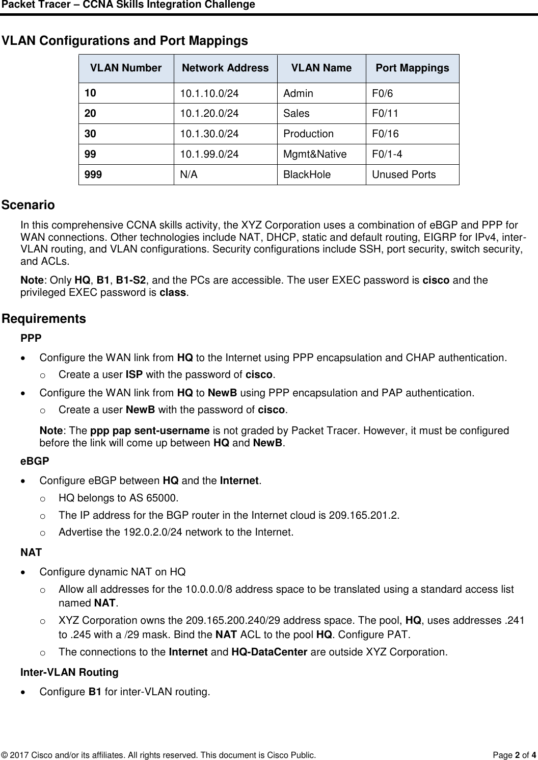 Page 2 of 4 - 8.3.1.2 Packet Tracer - CCNA Skills Integration Challenge Instructions