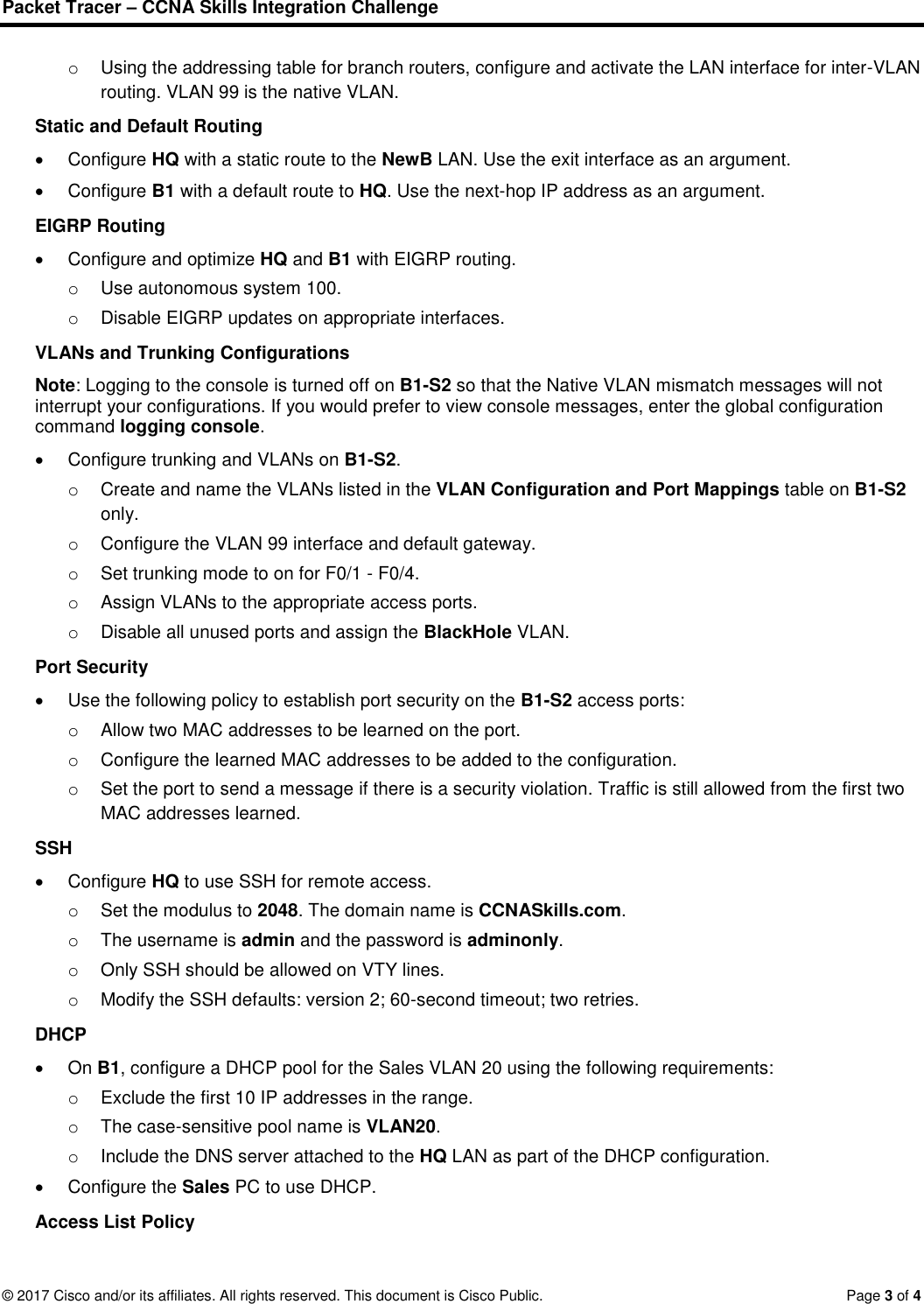 Page 3 of 4 - 8.3.1.2 Packet Tracer - CCNA Skills Integration Challenge Instructions