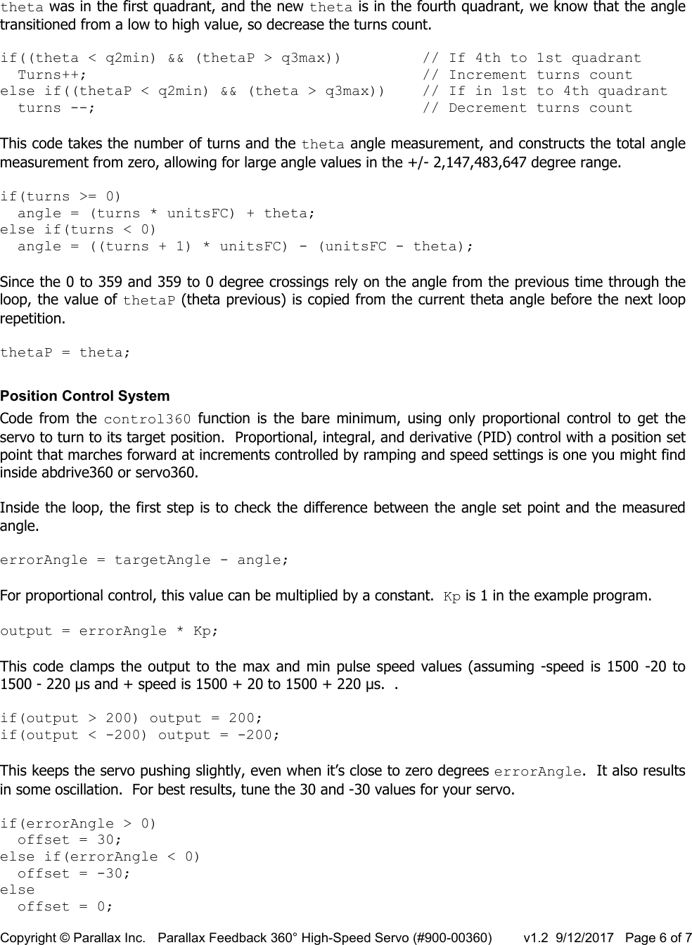 Page 6 of 7 - Parallax Feedback 360° High-Speed Servo (#900-00360) Product Guide 900-00360-feedback-360-hs-servo-v12