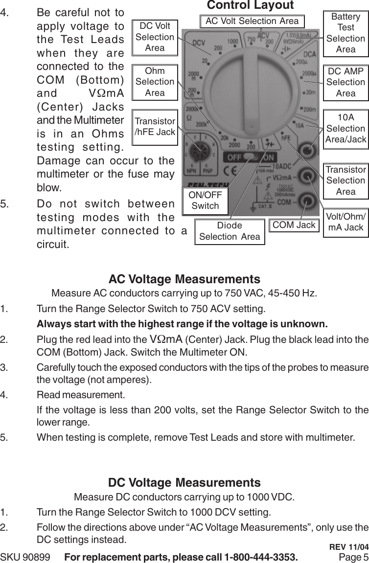 Page 5 of 7 - 90899 Manual  For The 7 Function Digital Multimeter