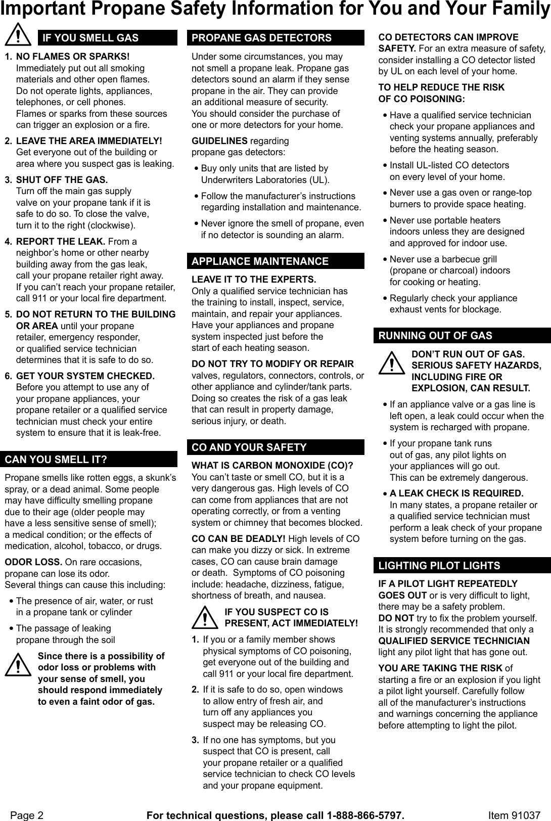 Manual For The 91037 Propane Torch With Push Button Igniter