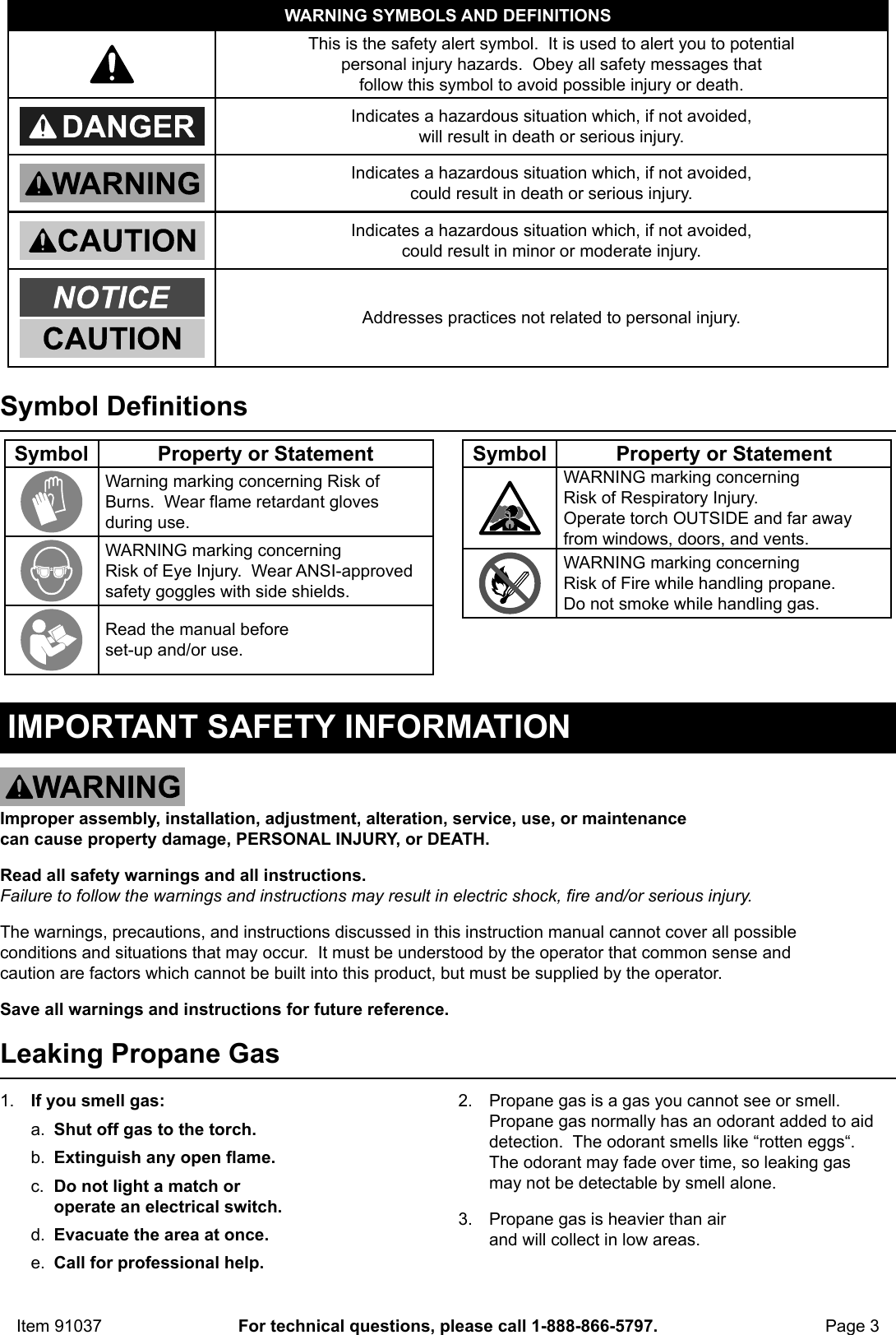 Page 3 of 8 - Manual For The 91037 Propane Torch With Push Button Igniter