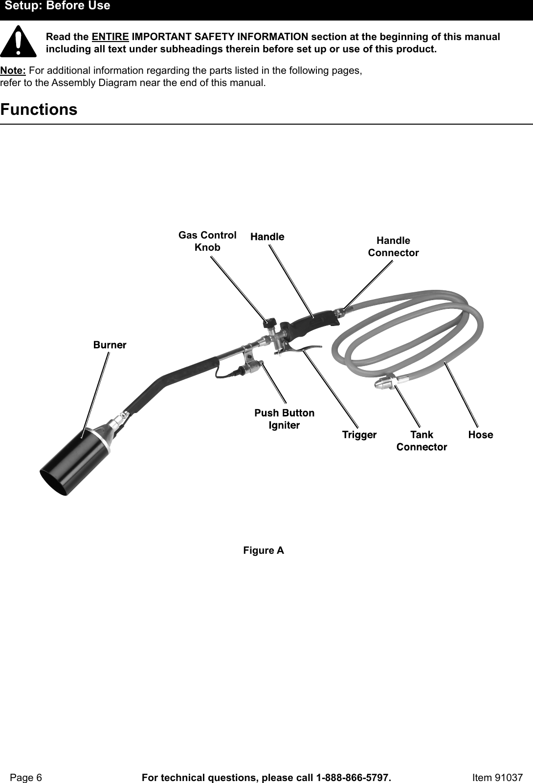 Manual For The 91037 Propane Torch With Push Button Igniter