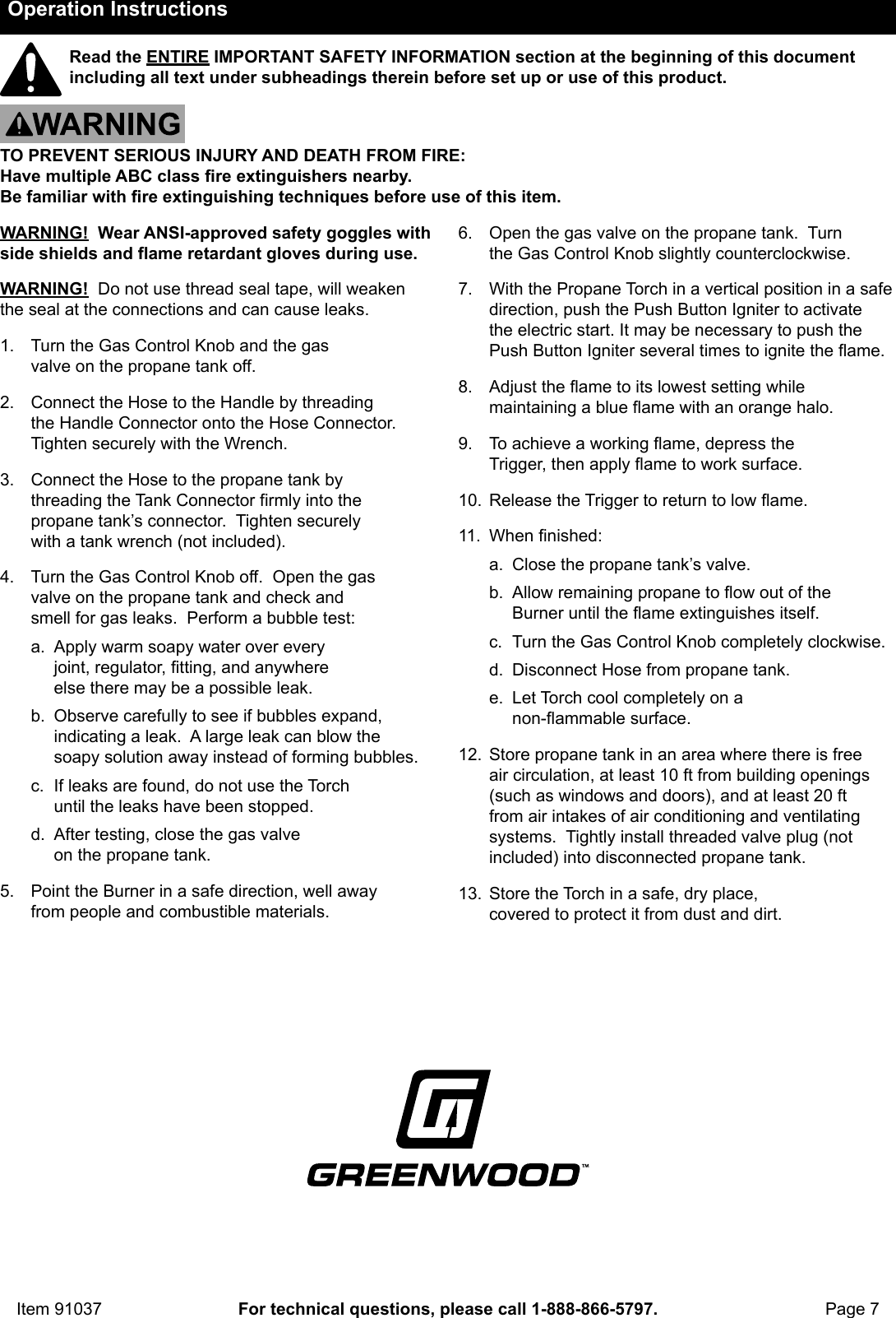 Page 7 of 8 - Manual For The 91037 Propane Torch With Push Button Igniter