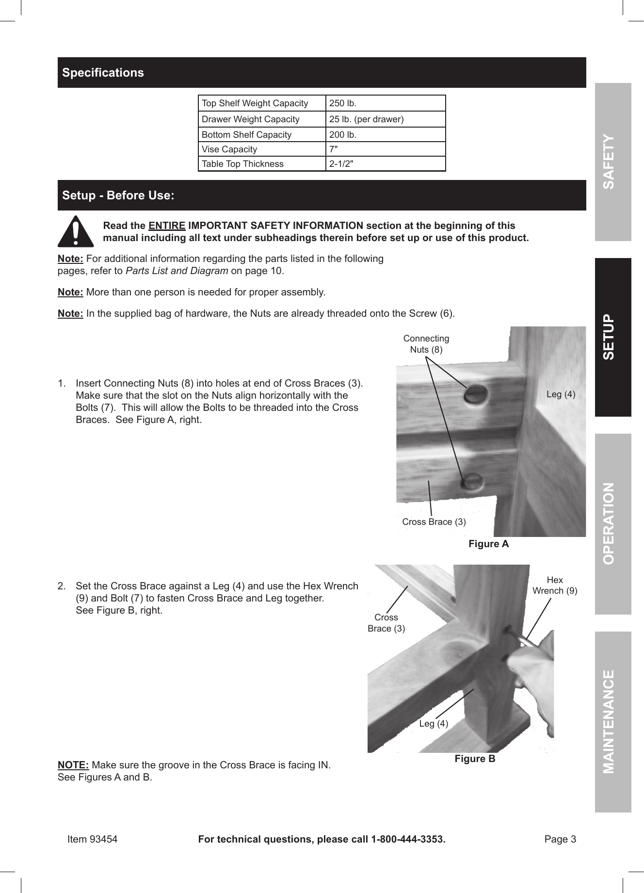 Page 3 of 12 - Manual For The 93454 Workbench With 4 Drawers, 60