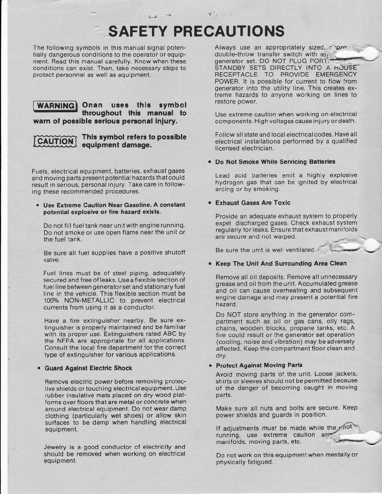 940 0121 Onan 6 5nh Spec P Rv Genset Operations Manual 10 1981