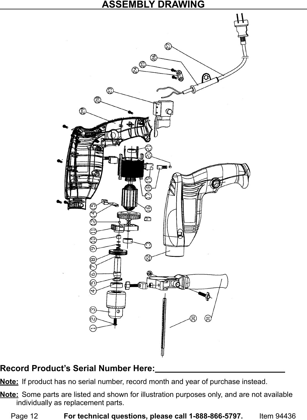 Page 12 of 12 - Manual For The 94436 1/2 In. Hammer Drill
