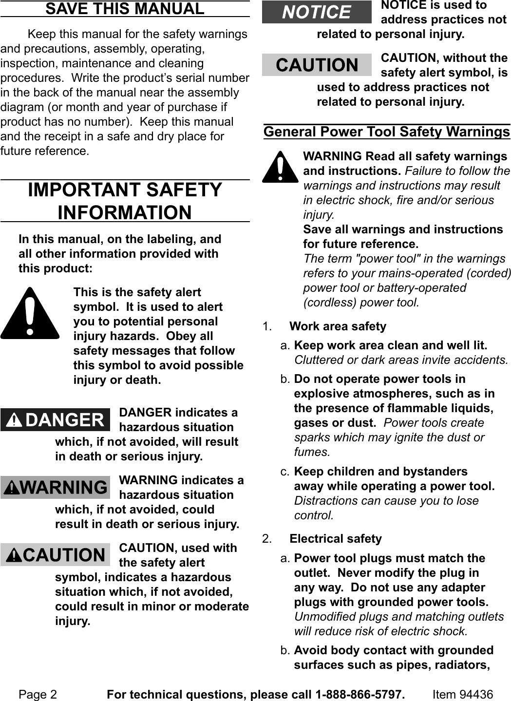 Page 2 of 12 - Manual For The 94436 1/2 In. Hammer Drill