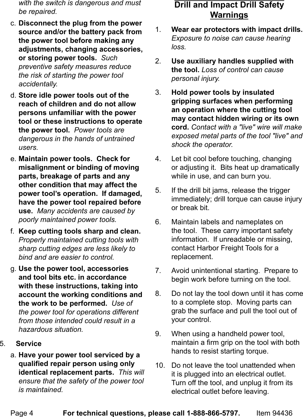 Page 4 of 12 - Manual For The 94436 1/2 In. Hammer Drill